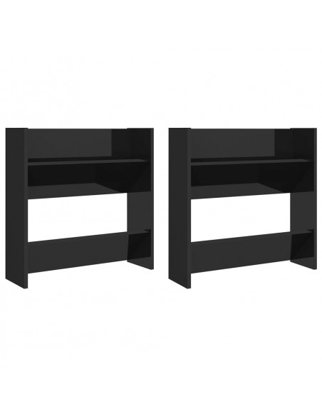 Scarpiere a Muro 2pz Nero Lucido 60x18x60cm Legno Multistrato