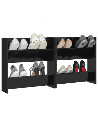 Scarpiere a Muro 2pz Nero Lucido 60x18x60cm Legno Multistrato