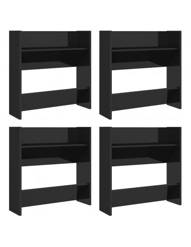 Scarpiere a Muro 4pz Nero Lucido 60x18x60cm Legno Multistrato