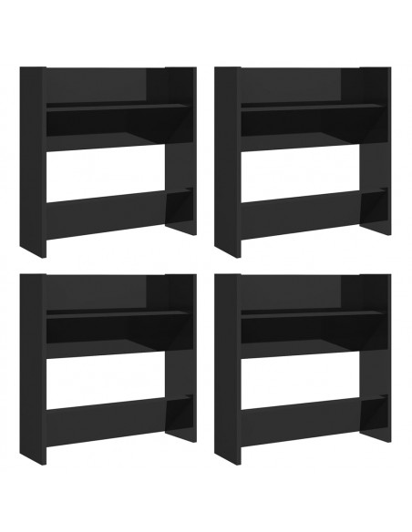 Scarpiere a Muro 4pz Nero Lucido 60x18x60cm Legno Multistrato