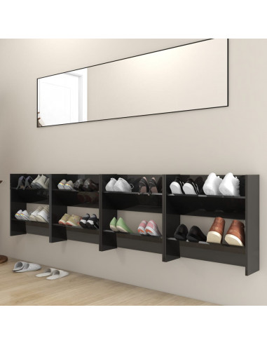 Scarpiere a Muro 4pz Nero Lucido 60x18x60cm Legno Multistrato