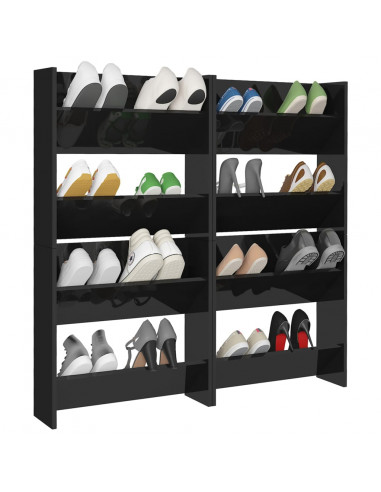 Scarpiere a Muro 4pz Nero Lucido 60x18x60cm Legno Multistrato