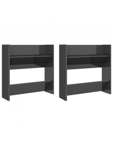Scarpiere a Muro 2pz Grigio Lucido 60x18x60cm Legno Multistrato