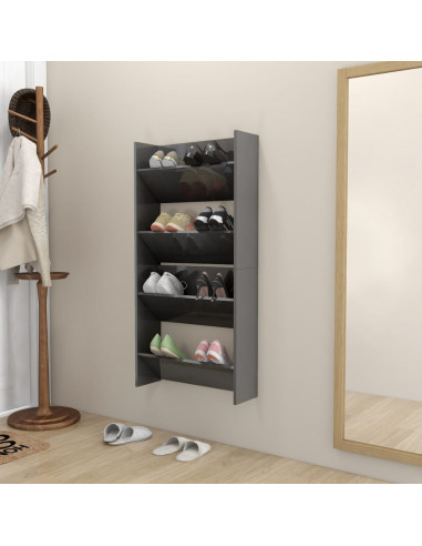 Scarpiere a Muro 2pz Grigio Lucido 60x18x60cm Legno Multistrato