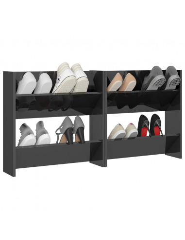 Scarpiere a Muro 2pz Grigio Lucido 60x18x60cm Legno Multistrato