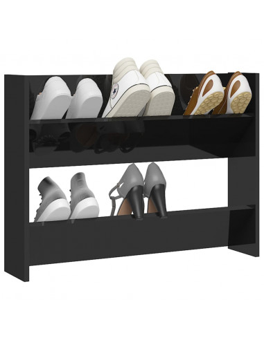 Scarpiera a Muro Nero Lucido 80x18x60 cm in Legno Multistrato