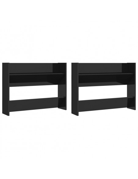 Scarpiere a Muro 2pz Nero Lucido 80x18x60cm Legno Multistrato