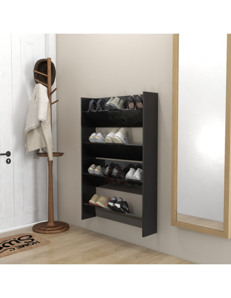 Scarpiere a Muro 2pz Nero Lucido 80x18x60cm Legno Multistrato