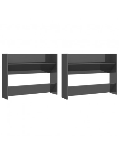 Scarpiere a Muro 2pz Grigio Lucido 80x18x60cm Legno Multistrato