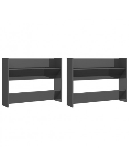 Scarpiere a Muro 2pz Grigio Lucido 80x18x60cm Legno Multistrato