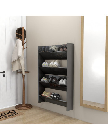 Scarpiere a Muro 2pz Grigio Lucido 80x18x60cm Legno Multistrato