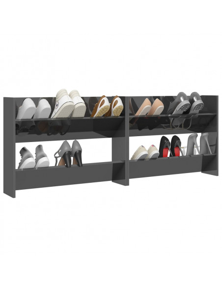 Scarpiere a Muro 2pz Grigio Lucido 80x18x60cm Legno Multistrato