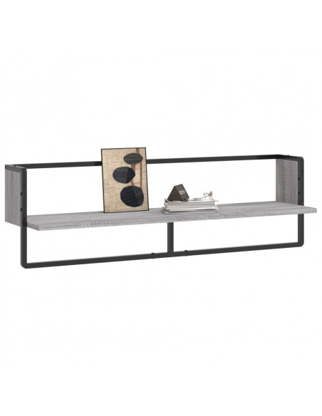 Mensola a Parete con Asta Grigio Sonoma 100x25x30 cm