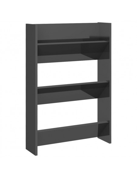 Scarpiere a Muro 2pz Grigio Lucido 60x18x90cm Legno Multistrato