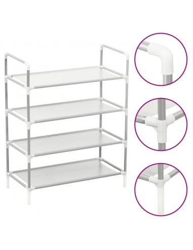 Scarpiera con 4 Ripiani Metallo e Tessuto non Tessuto Argento