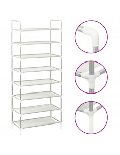 Scarpiera con 8 Ripiani Metallo e Tessuto non Tessuto Argento 2