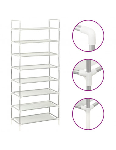 Scarpiera con 8 Ripiani Metallo e Tessuto non Tessuto Argento