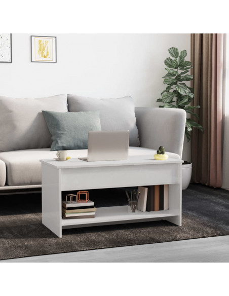 Tavolino Salotto Bianco Lucido 102x50x52,5 cm Legno Multistrato