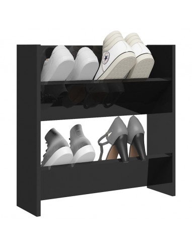 Scarpiera a Muro Nero Lucido 60x18x60 cm in Legno Multistrato