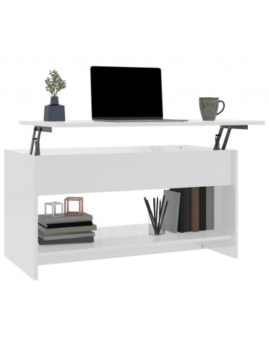 Tavolino Salotto Bianco Lucido 102x50x52,5 cm Legno Multistrato
