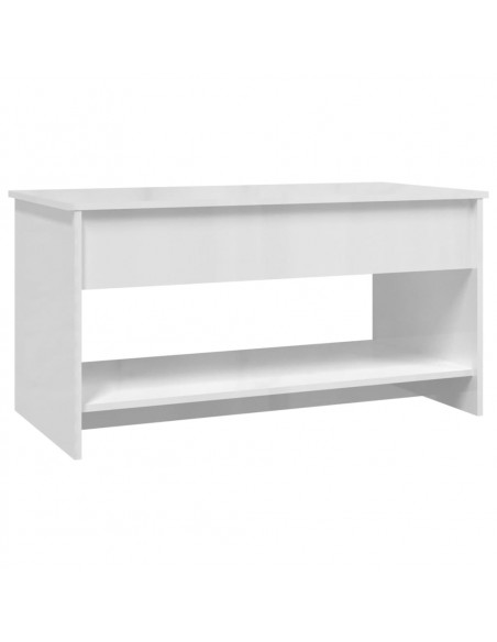 Tavolino Salotto Bianco Lucido 102x50x52,5 cm Legno Multistrato