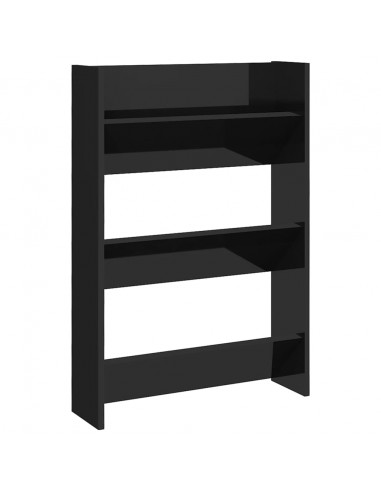 Scarpiere a Muro 2pz Nero Lucido 60x18x90cm Legno Multistrato
