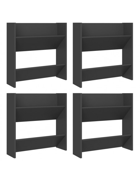 Scarpiere a Muro 4 pz Grigie 60x18x60 cm in Legno Multistrato