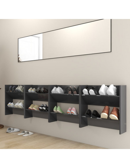 Scarpiere a Muro 4 pz Grigie 60x18x60 cm in Legno Multistrato