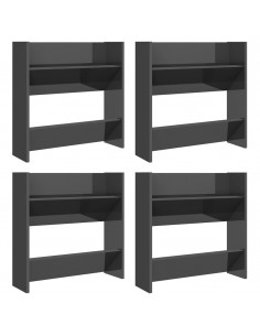 Scarpiere a Muro 4pz Grigio Lucido 60x18x60cm Legno Multistrato 2