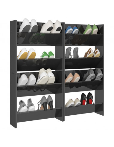 Scarpiere a Muro 4pz Grigio Lucido 60x18x60cm Legno Multistrato