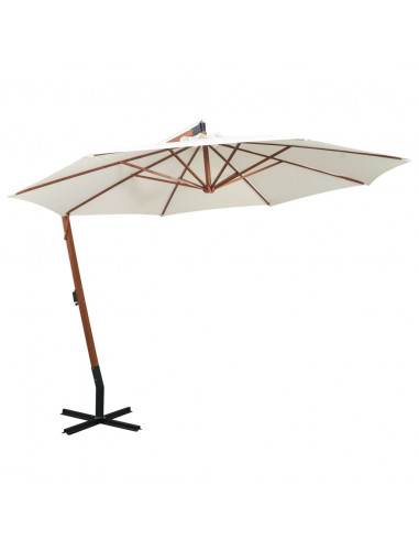 Ombrellone Pensile 350 cm Palo in Legno Bianco