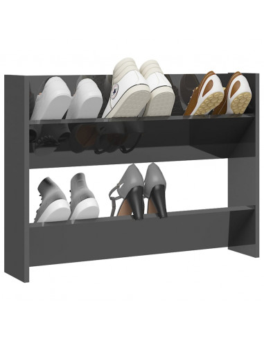 Scarpiera a Muro Grigio Lucido 80x18x60 cm in Legno Multistrato