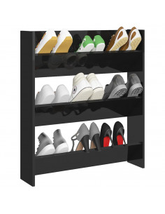 Scarpiera a Muro Nero Lucido 80x18x90 cm in Legno Multistrato 2