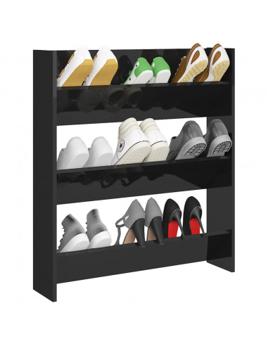 Scarpiera a Muro Nero Lucido 80x18x90 cm in Legno Multistrato