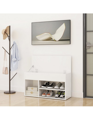 Panca Portascarpe Bianco Lucido 80x30x45 cm in Truciolato