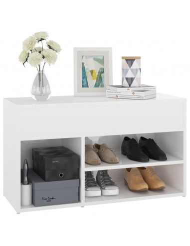 Panca Portascarpe Bianco Lucido 80x30x45 cm in Truciolato