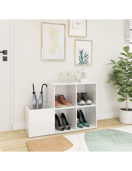 Scarpiera Ingresso Bianco Lucido 105x35,5x70 Legno Multistrato