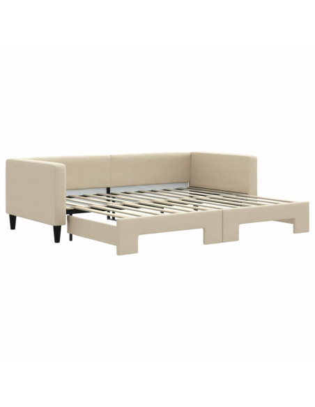 Divano Letto con Letto Estraibile Crema 90x200 cm in Tessuto