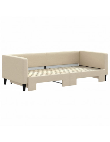 Divano Letto con Letto Estraibile Crema 90x200 cm in Tessuto