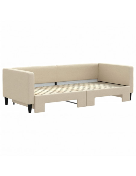 Divano Letto con Letto Estraibile Crema 90x200 cm in Tessuto