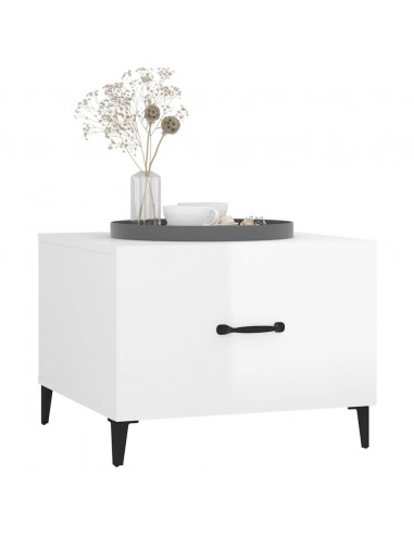 Tavolino Salotto con Gambe in Metallo Bianco Lucido 50x50x40cm