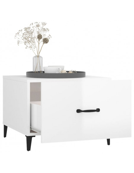 Tavolino Salotto con Gambe in Metallo Bianco Lucido 50x50x40cm