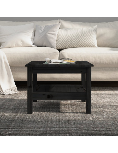 Tavolino da Salotto Nero 55x55x40 cm Legno Massello di Pino