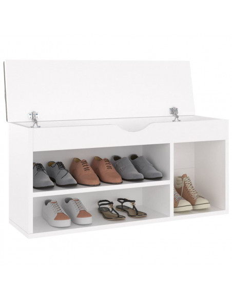 Panca Porta Scarpe con Cuscino Bianca 104x30x49cm Multistrato