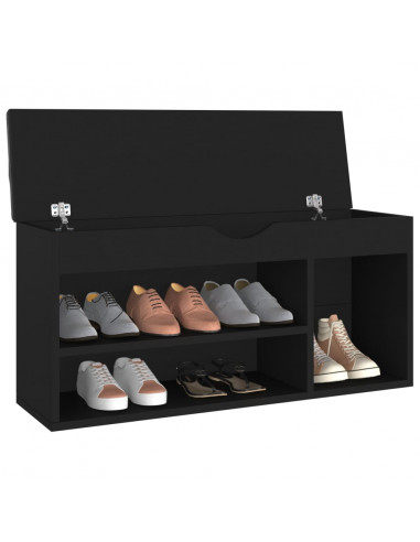 Panca Porta Scarpe con Cuscino Nera 104x30x49cm Multistrato
