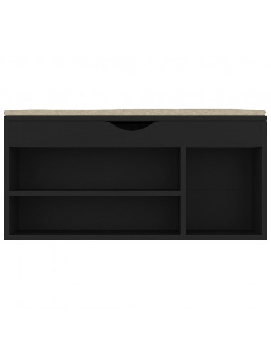Panca Porta Scarpe con Cuscino Nera 104x30x49cm Multistrato