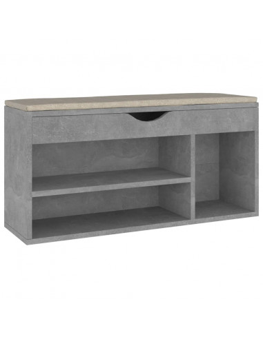 Panca Scarpe con Cuscino Grigio Cemento 104x30x49cm Multistrato