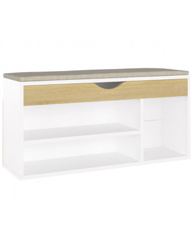 Panca Scarpe Cuscino Bianco Rovere Sonoma 104x30x49 Multistrato