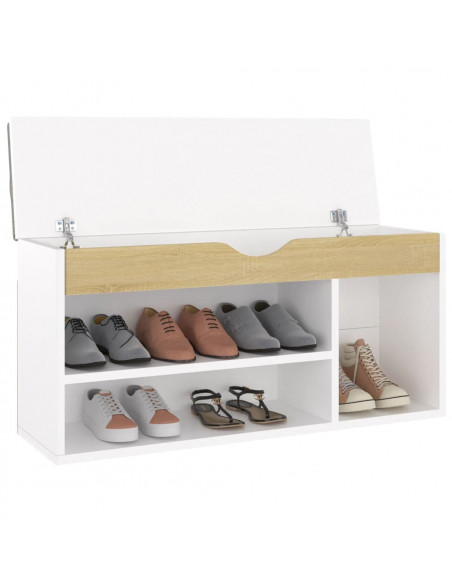 Panca Scarpe Cuscino Bianco Rovere Sonoma 104x30x49 Multistrato