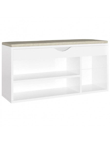 Panca Porta Scarpe Cuscino Bianco Lucido 104x30x49 Multistrato